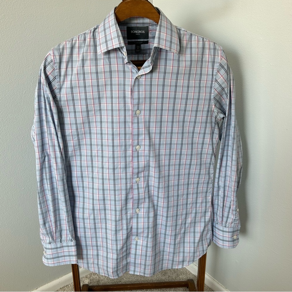 Bonobos Men's Checkered Dress Shirt in Blue and Red